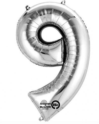 Picture of FOIL BALLOON NUMBER 9 SILVER 34 INCH